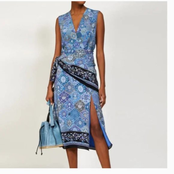 NWT ALTUZARRA Sade Wrapped Silk Midi Dress In Blue Size 38 - Picture 1 of 9